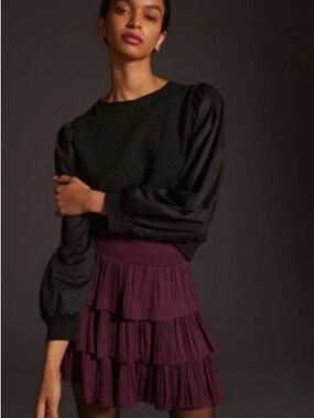 NWT Anthropologie Porridge Black Puff Sleeve Blouse